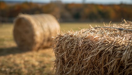 Close-up of wire tie on straw bale, focusing on agricultural efficiency