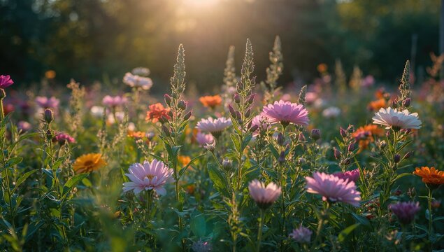 Flowers in a vibrant array amidst a natural setting, showcasing seasonal change