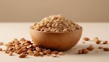 Ground almonds in a wooden bowl, fiber-dense choice