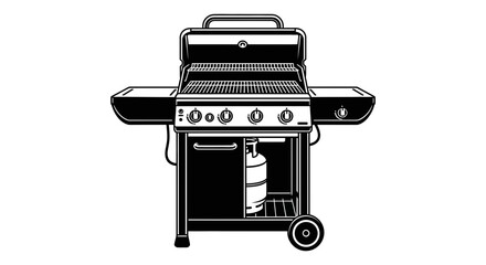 Black and white vector illustration of a gas grill barbecue