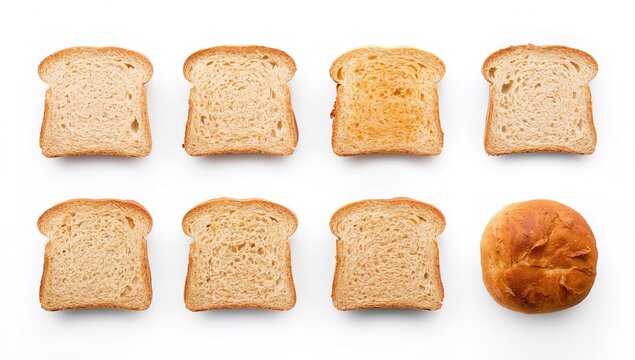 Slices of toasted bread on a white background, ideal for breakfast options