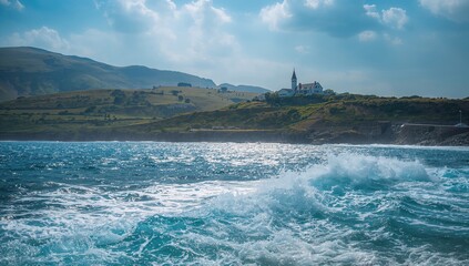 A picturesque home nestled among lush hills and a clear sky, showcasing seasonal change