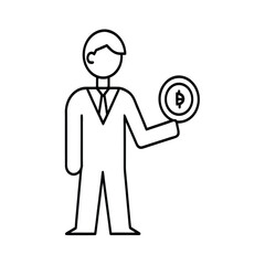 Businessman Holding Bitcoin Coin Line Art