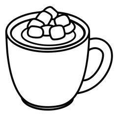 Illustration of a mug filled with hot chocolate and marshmallows