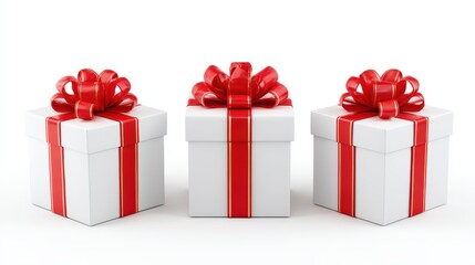 Fototapeta premium Floating white gift boxes with red ribbons for festive celebration and holiday gifting design