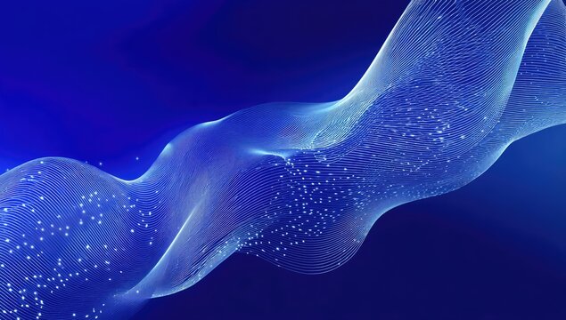Wavy, airy lines with bright spots on blue gradient background