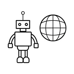 Robot Scanning Holographic Globe Line Art Minimal