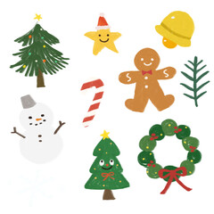 크리스마스 상징들 모음-트리,별,쿠키,리스,눈사람,종,캔디