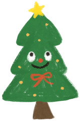 미소짓는 크리스마스 트리 캐릭터 일러스트