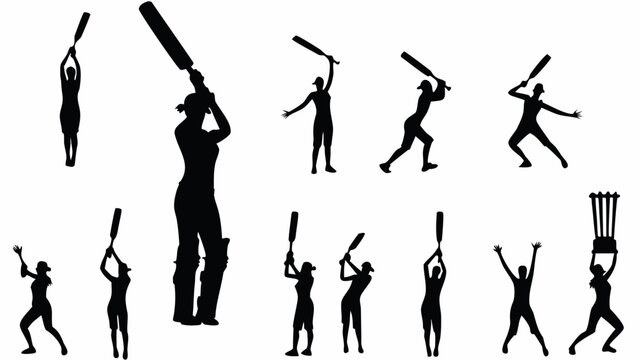 Dynamic cricket team silhouettes celebrating victory and athletic prowess, perfect for sports branding and promotional materials originally from vector graphics
