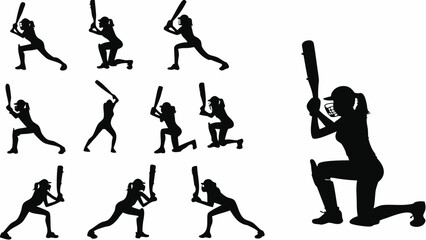 Dynamic silhouette of a female cricket player ready to strike, embodying strength, focus, and athletic prowess, perfect for sports branding and empowerment campaigns