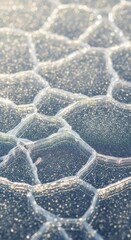 Fototapeta premium Detailed close-up of cracked ice on a frozen lake with sparkling glitter effects. Winter abstract background with shimmering texture for Christmas and New Year.