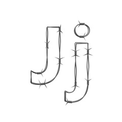 3D barbed wire typeface, capital and small letter J