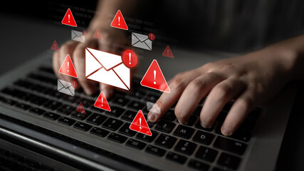 Concept of a cybersecurity warning for unsafe email communication. This alert signifies a phishing...
