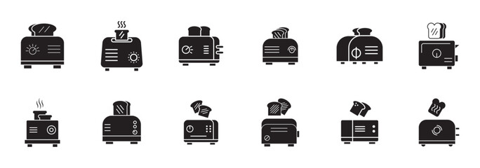 toaster minimal flat icon set, black color and white background
