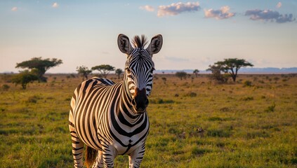 Zebra grazing in the grasslands at dawn, highlighting the beauty of wildlife