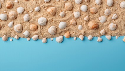 Shells on Sand, ideal for a seaside-themed blog backdrop, editorial header background
