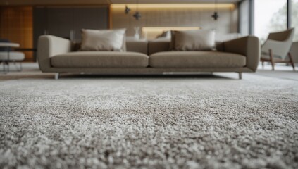 Modern living room design featuring a sofa and carpet, ideal for relaxation and social gatherings