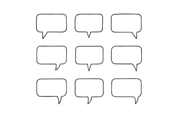 Nine hand drawn speech bubbles arranged in a grid pattern on a white background