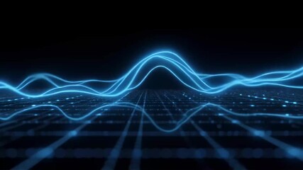 Glowing blue energy waves flowing over a digital grid network abstract background bright circuit - Powered by Adobe