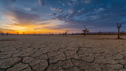 Sunset casting shadows on parched land, highlighting erosion risk