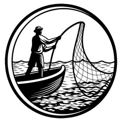 silhouette of a man with a boat