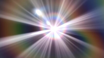 Vibrant rainbow light rays emanating from a bright central starburst with lens flare effects creating a magical and ethereal atmosphere perfect for celebratory or inspirational themes