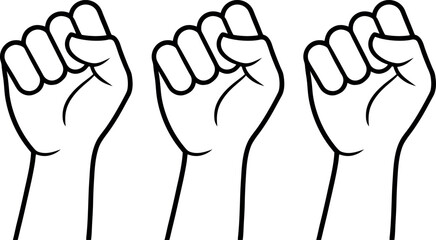 Three raised fists in a black and white illustration symbolizing solidarity