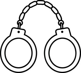 Simple black and white outline illustration of a pair of handcuffs