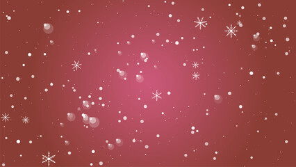 Falling snow and snowflakes on a red background for winter holidays