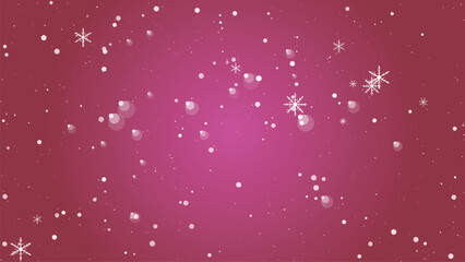 Falling snowflakes and snow dots on a pink gradient background for winter