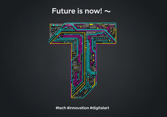 Tech circuit board letter t digital art illustration for technology and innovation concept design