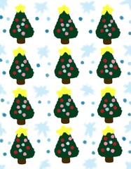 Cute Christmas tree pattern with snowflakes.
