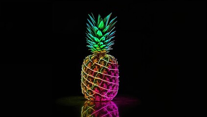 Neon-lit pineapple, vibrant urban decor element