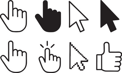 Collection of various black and white hand cursors and pointing icons