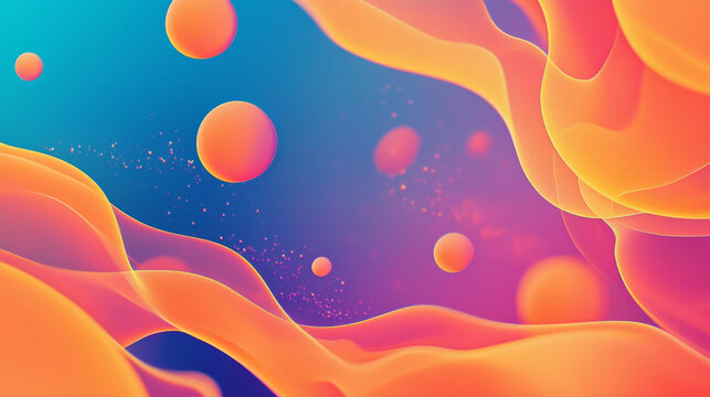 Vibrant orange fluid shapes abstract gradient background floating spheres soft glow