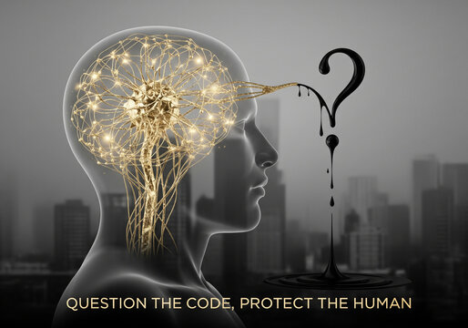 Artificial intelligence ethics question mark brain ai technology future concept image art design - Powered by Adobe