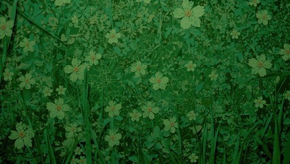 The green wallpaper features an abstract floral design that evokes the feeling of a vibrant spring garden, with textures mimicking lush grass and foliage.