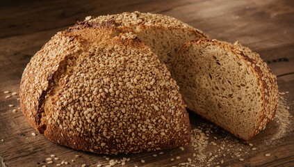 Wheat rye loaf with oatmeal, sesame, sunflower seeds, and linseed, fiber-dense choice