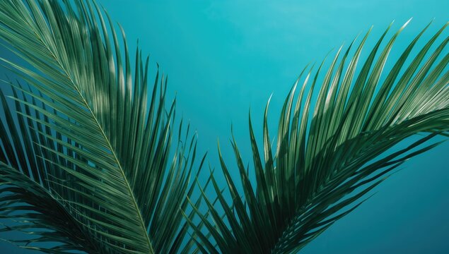Palm leaves against a blue backdrop, suitable for editorial header background