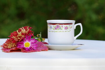 cup of tea and flowers