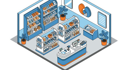 Obraz premium Inviting isometric store interior, perfect for showcasing retail designs and vibrant product displays in a modern shopping environment