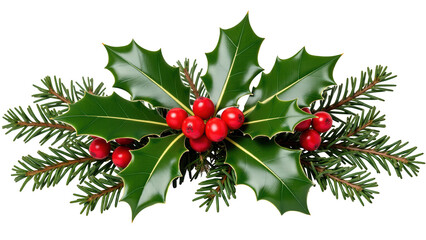Festive holly leaves and red berries create vibrant holiday decoration, perfect for seasonal celebrations and winter festivities