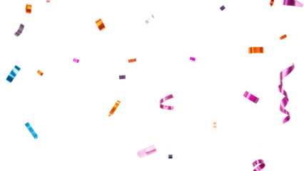 Colorful confetti falling in various shapes and sizes, creating festive atmosphere. Perfect for celebrations and joyful events