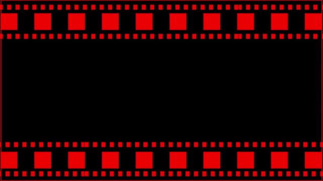 Classic film strip frame black and white empty space for video movie or photo content. Moving film strip animation loop with classic camera roll effect on dark cinematic background.