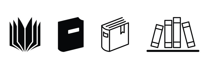 Open book icon black and white illustration. Creative black open book logo vector design illustration. Book icon. Literature book icons collection. Textbook icons. EPS 10