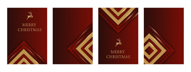 Merry Christmas and Happy New Year. Vector illustration templates for holiday greeting card, red background, website and social media banner, marketing material.