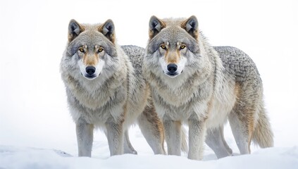 Obraz premium Wolves positioned in the snow, emphasizing isolation and solitude