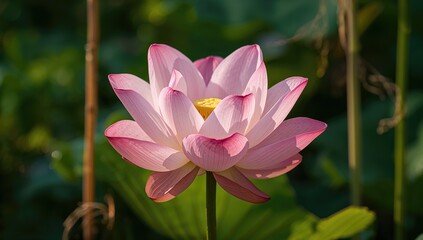 Fototapeta premium Blooming pink lotus flower, symbol of tranquility and renewal