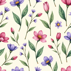 Enchanted Meadow Bloom Seamless Pattern - Vintage Botanical Wallpaper
